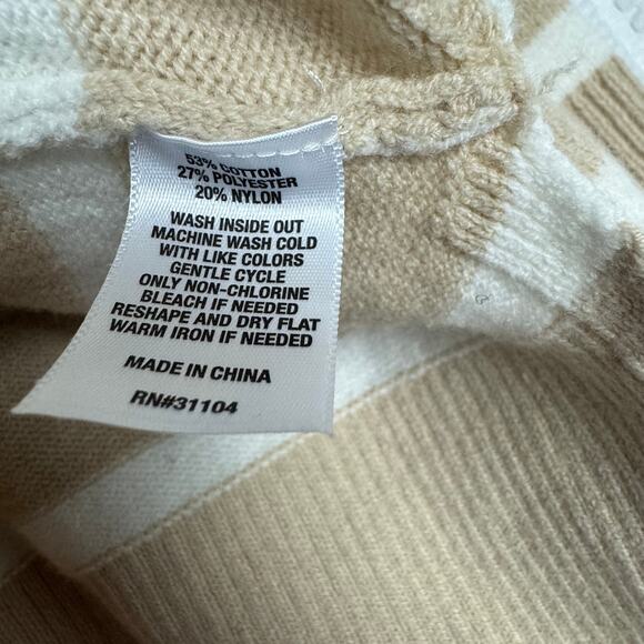 Wonderly Womens Turtleneck Long Sleeve Striped Sweater Khaki White Small Cotton - Picture 8 of 9